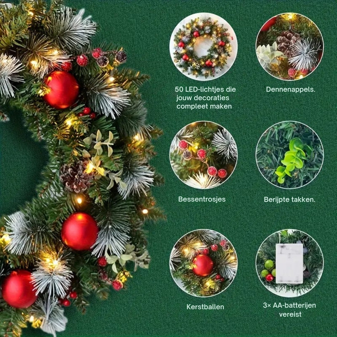 Kerstkrans met LED - 50 lampjes, 50 cm diameter