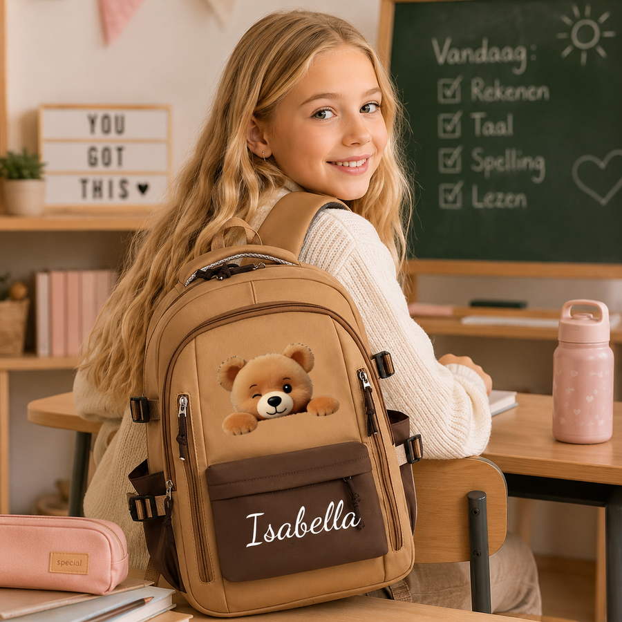 Gepersonaliseerde Beer Rugzak met Naam – Lichtgewicht Schooltas