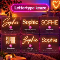 Lettertypekaart met 6 lettertypes: Allura, Playfair Display, Montserrat, Bebas Neue, Satisfy en Poppins
