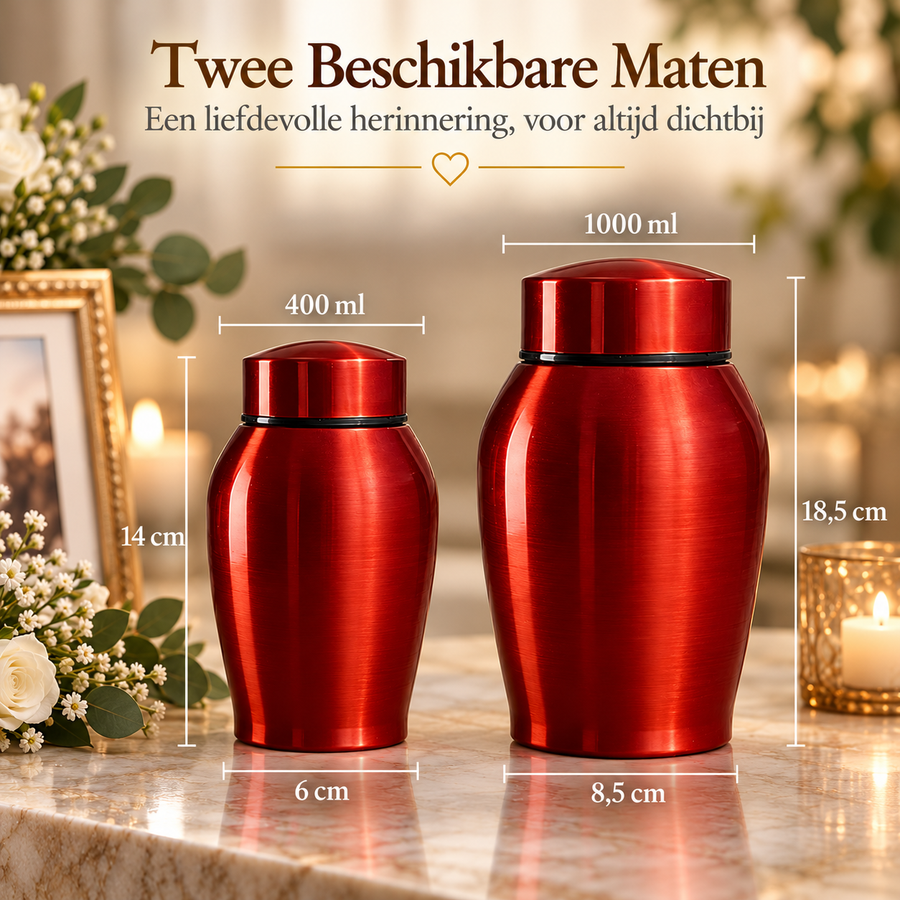 MemoraUrn in twee maten: 400 ml (14 cm hoog) en 1000 ml (18,5 cm hoog)