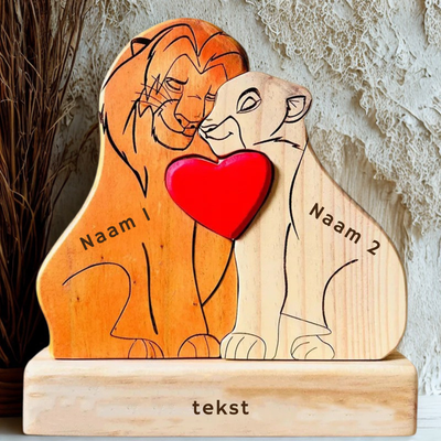 Het Trotse Nest – Gepersonaliseerde Houten Leeuwenfamilie Puzzel met Namen