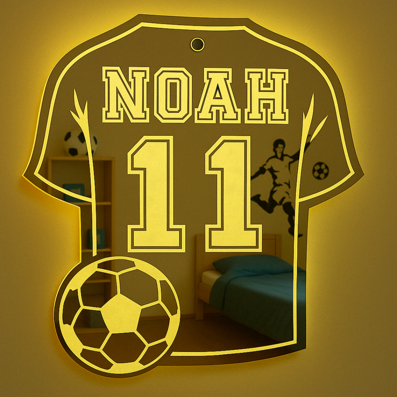 FootaGlow – Gepersonaliseerde LED Voetbalshirt Lamp met Naam en Nummer