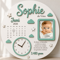 Gepersonaliseerd Houten Geboortebord – Sterren & Wolken Design