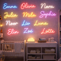 Overzicht neon naamlampen in verschillende kleuren — babykamer-inspiratie