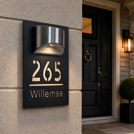 Solar LED Huisnummerbord 22 x 35 cm - Zwart met Gouden of Zilveren Letters