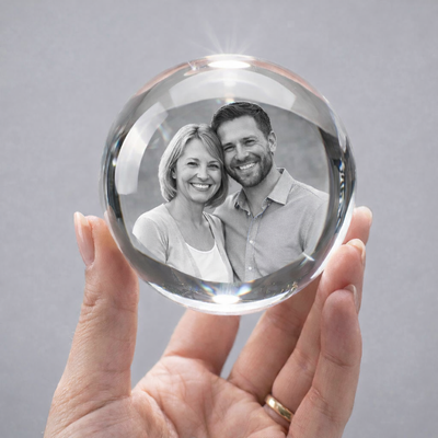 Gepersonaliseerde Kristallen Bol met Foto — Lasergravure Cadeau