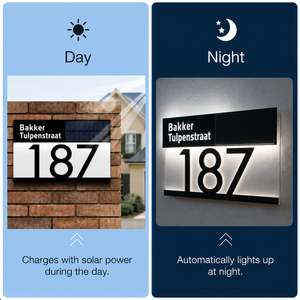 LumiAdres Solar LED Naambord – Gepersonaliseerde Verlichte Huisnummerplaat