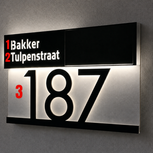 LumiAdres Solar LED Naambord – Gepersonaliseerde Verlichte Huisnummerplaat