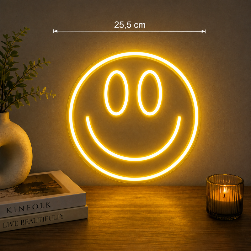 Smiley Face Neon Sign — Gele LED Smiley Wandlamp 26 cm voor Slaapkamer & Feest