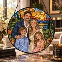 Zonnevanger met familiefoto in glas-in-lood stijl in de woonkamer