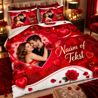 AmoraDream – Dekbedovertrek met Eigen Foto & Tekst | Romantisch Koppelcadeau, 2-persoons & Lits-jumeaux