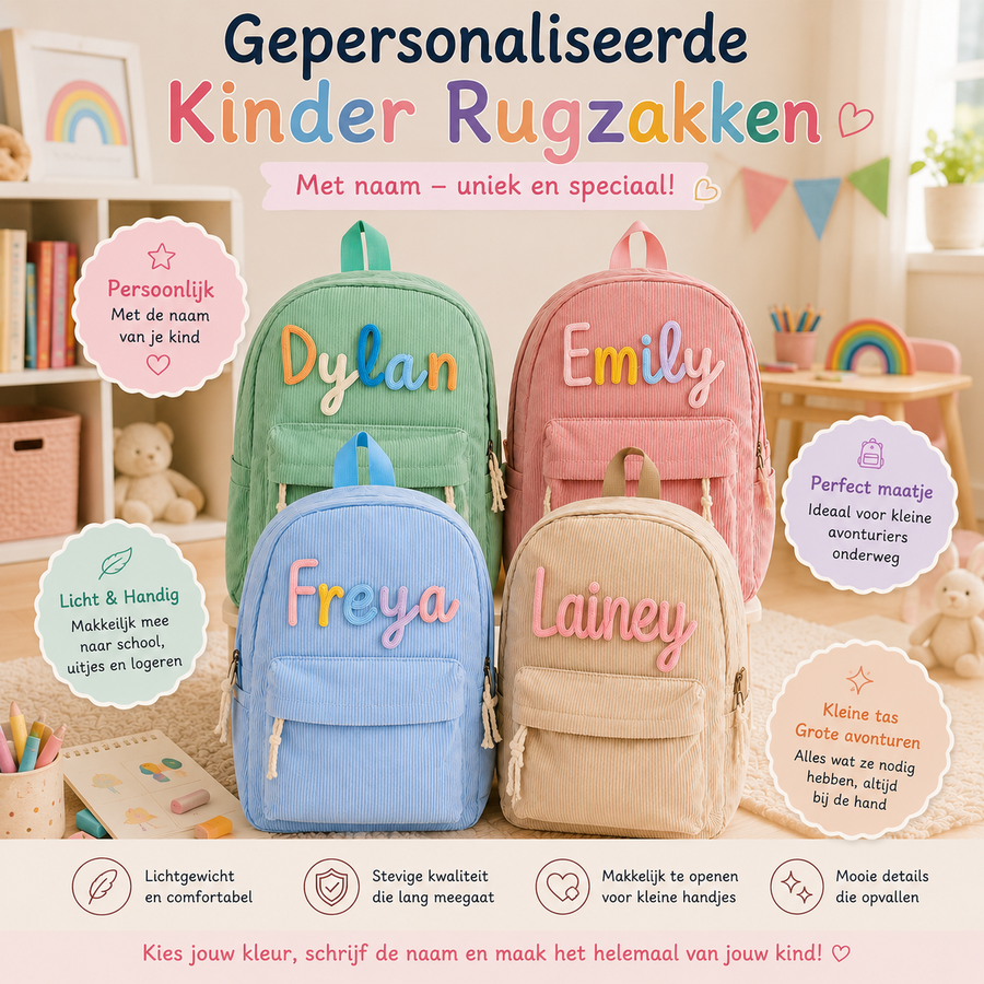 Gepersonaliseerde Corduroy Rugzak met Handgeborduurde Naam