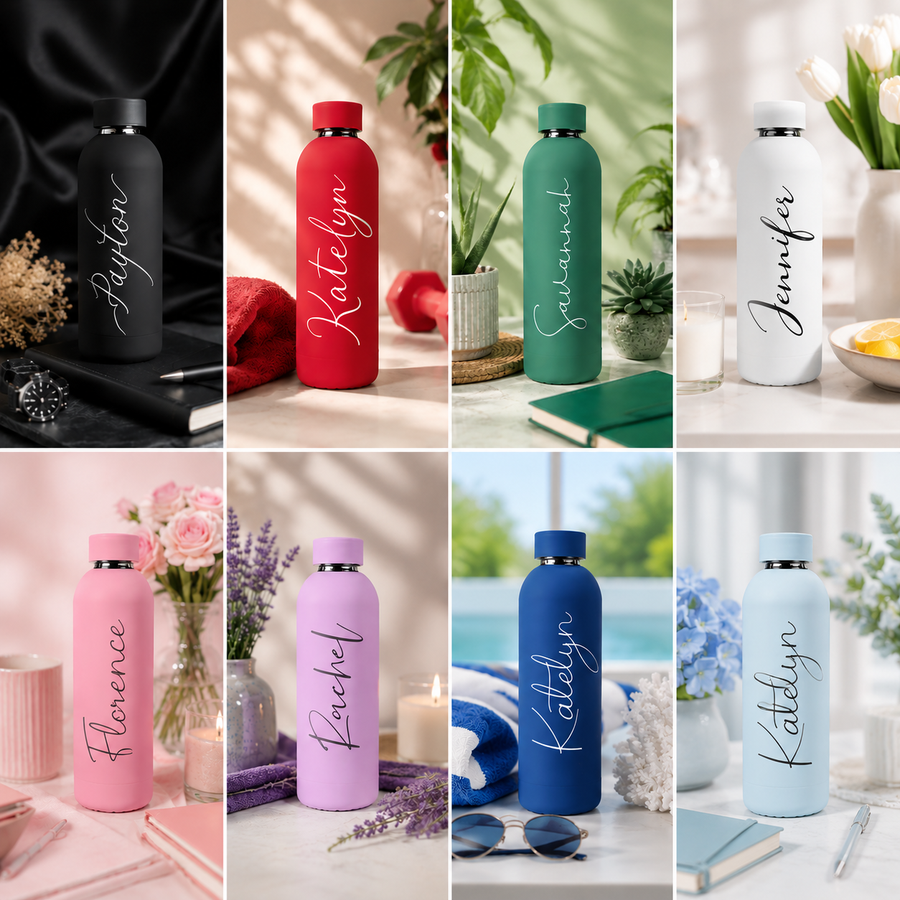 Drinkfles met naam – gegraveerde RVS drinkfles in 8 kleuren