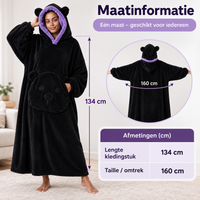 Maatinformatie BearHug huispak: één maat, lengte 134 cm, taille/omtrek 160 cm