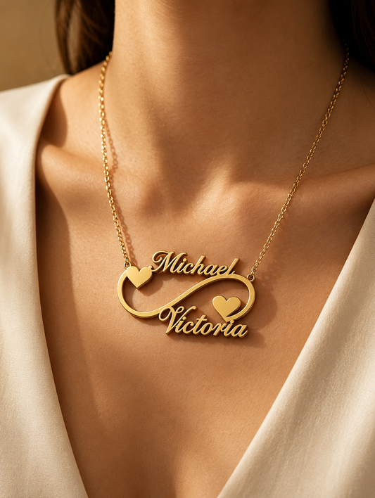 Gepersonaliseerde Dubbele Naam Infinity Ketting - Harthanger