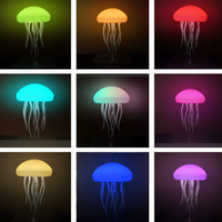 9-kleuren collage van JellyMotion kwallen-lamp: groen, oranje, rood, cyaan, paars, roze, geel, blauw, magenta