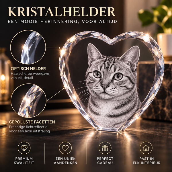Kristallen gedenkhart als condoleancecadeau voor iemand die een huisdier verloor