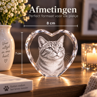 MemoraPet – Kristallen Gedenkhart met Foto van je Huisdier | 2D Lasergravure in Glas, 8 × 7 cm