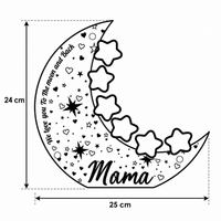 Afmetingen MoonGlow maanlamp: 25 cm breed en 24 cm hoog, sterren met namen en tekst We love you to the moon and back