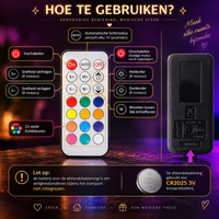 Bediening MoonGlow maanlamp met afstandsbediening – 12 vaste lichtkleuren, automatische kleurwissel, dimmen en snelheid (CR2025 knoopcel niet inbegrepen)