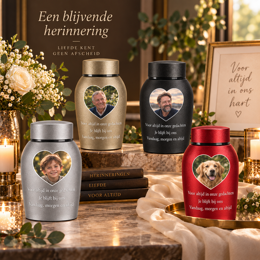 MemoraUrn – Gepersonaliseerde Foto-Urn van RVS met Naam & Tekst | Mini Urn voor Mens & Huisdier