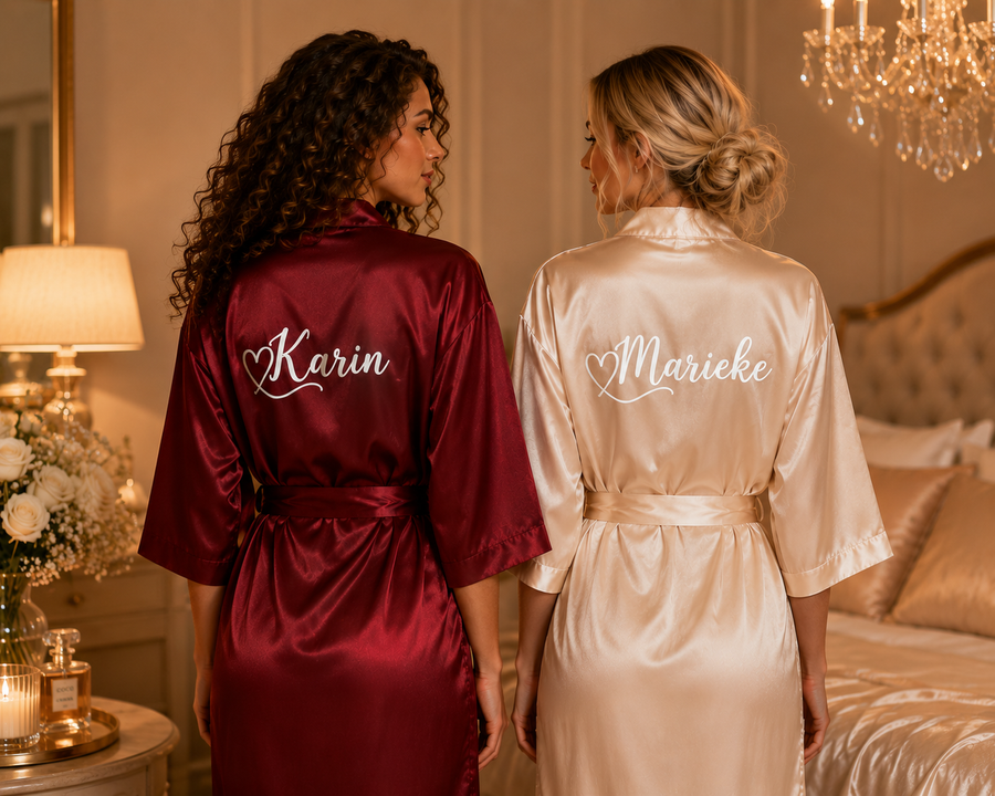 Gepersonaliseerde bruidsjurk met naam - Ochtendjas voor bruid en bruidsmeisjes