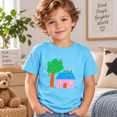 Kinder T-shirt met eigen tekening in de kleur Hemelsblauw