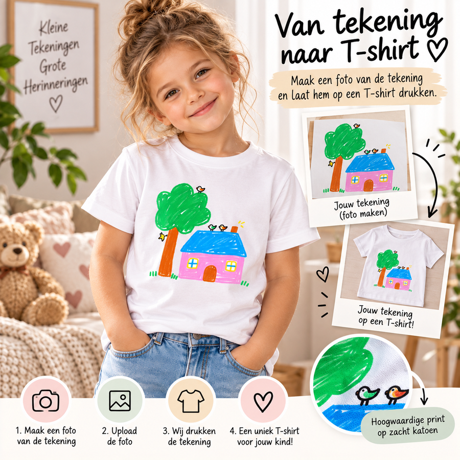 Van de tekening van je kind naar een bedrukt T-shirt