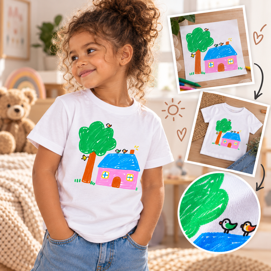 DoodleShirt – Kinder T-shirt met Eigen Tekening | Gepersonaliseerd met Naam, 9 mnd t/m 8 jaar