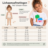 Maattabel DoodleShirt: leeftijd, maat, lichaamslengte en borstomvang van 9-12 maanden tot 7-8 jaar