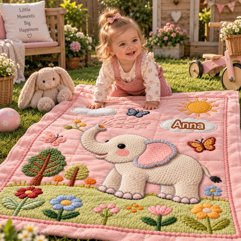 ElliName – Gepersonaliseerde Olifant Deken & Speeldeken met Naam | Voor Baby, Peuter, Kind & Tiener detail