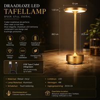 Aluminium Decoratieve LED Tafellamp - Traploos Dimbaar Oplaadbaar Retro Touch Bureaulamp