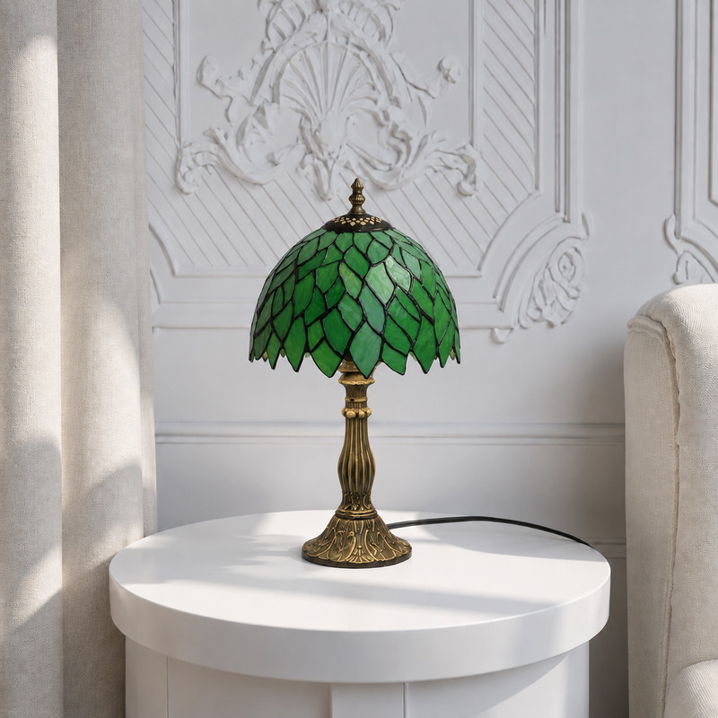 Tiffany Tafellamp Bloomsbury – Handgemaakte Glas-in-Lood Sfeerlamp | Vintage Bureaulamp detail