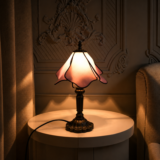 Tiffany Tafellamp Tulp – Handgemaakte Glas-in-Lood Sfeerlamp | Vintage Bureaulamp
