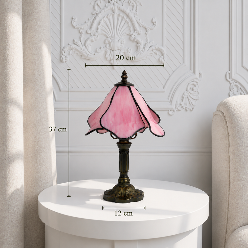 Tiffany Tafellamp Tulp – Handgemaakte Glas-in-Lood Sfeerlamp | Vintage Bureaulamp detail