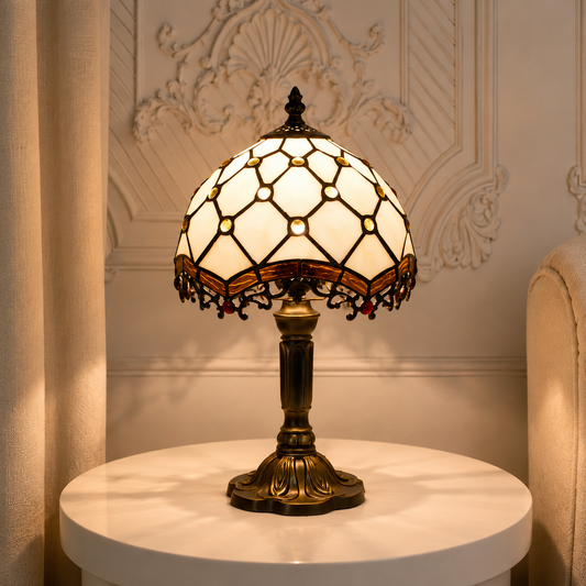 Tiffany Tafellamp Ashford – Handgemaakte Glas-in-Lood Sfeerlamp | Vintage Bureaulamp