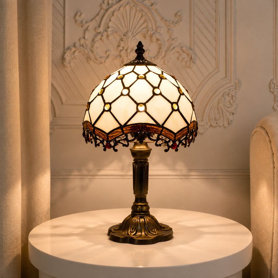 Tiffany Tafellamp Ashford – Handgemaakte Glas-in-Lood Sfeerlamp | Vintage Bureaulamp