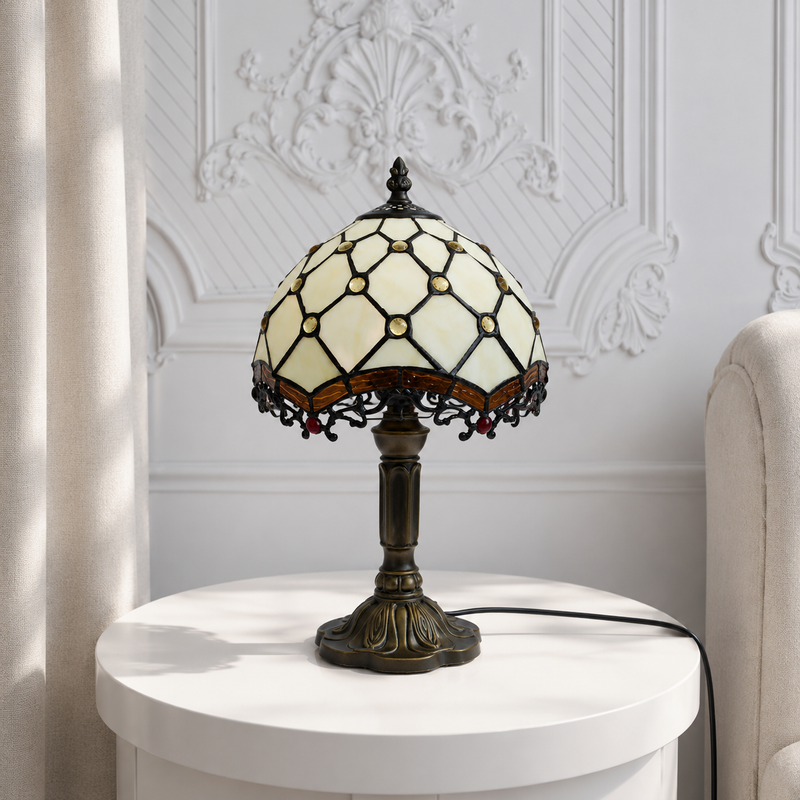 Tiffany Tafellamp Ashford – Handgemaakte Glas-in-Lood Sfeerlamp | Vintage Bureaulamp detail