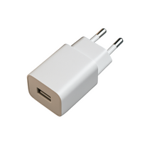 Witte 5V USB-adapter productfoto op witte achtergrond — EU-stekker met USB-A poort