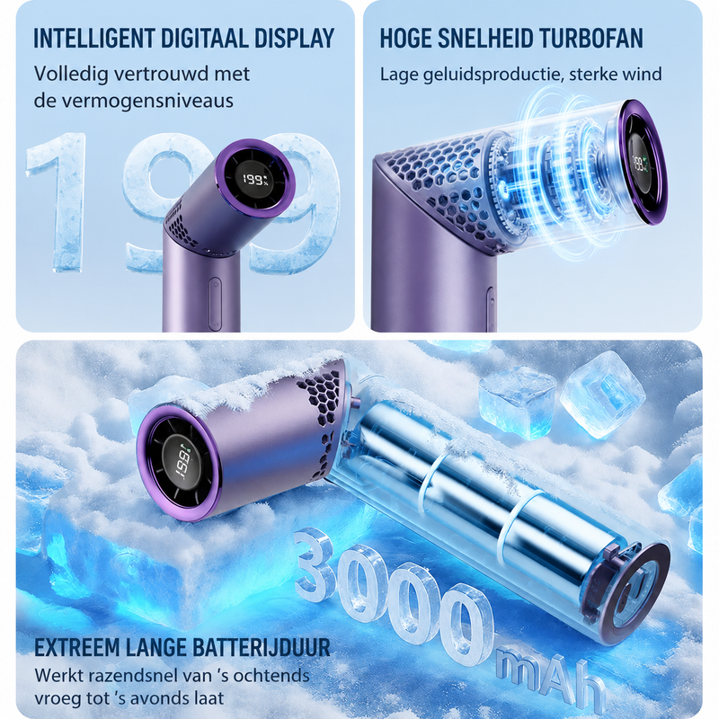 Luxinova opvouwbare handventilator met LED-display